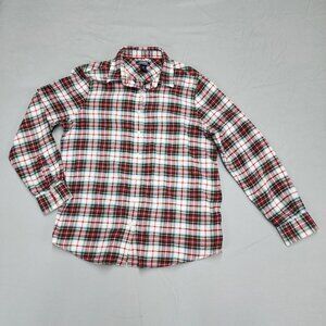 Lands' End Women's 14 Flannel Shirt Multicolor Plaid Long Sleeve Button Up